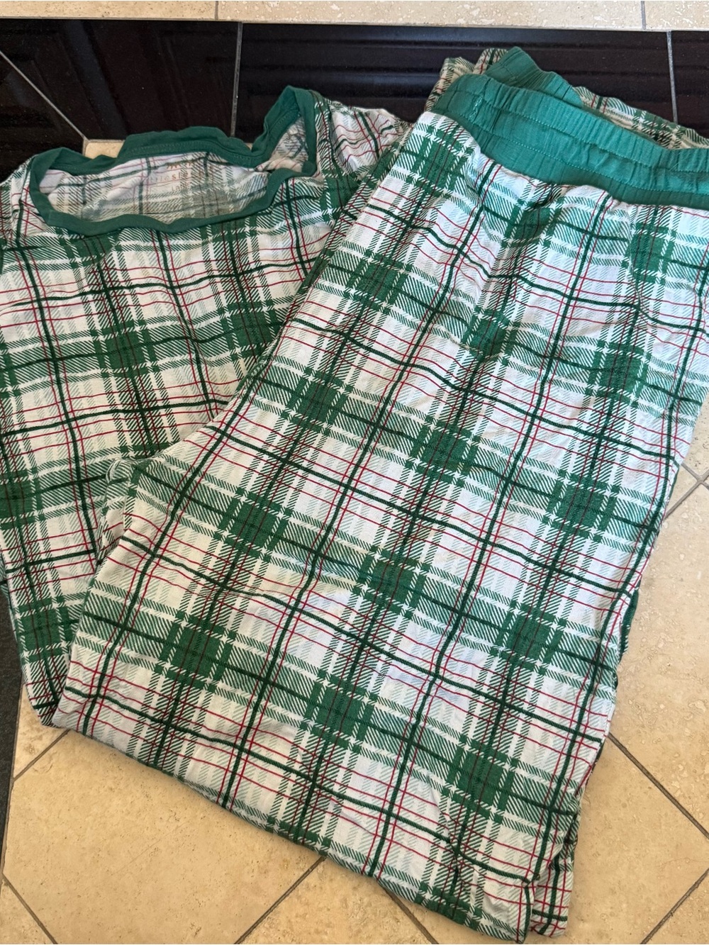Little Sleepies Pajama Set Green Holiday Plaid Bamboo Size Large Christmas